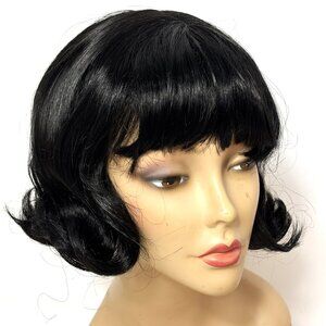 Pony Express Short Black 60’s Flip Wig w/ Bangs New Old Stock Y2K NWT